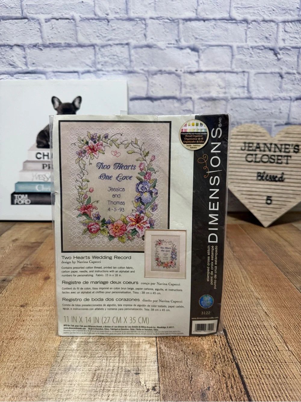 NEW Dimensions Two Hearts Wedding Record Stamped Cross Stitch Kit